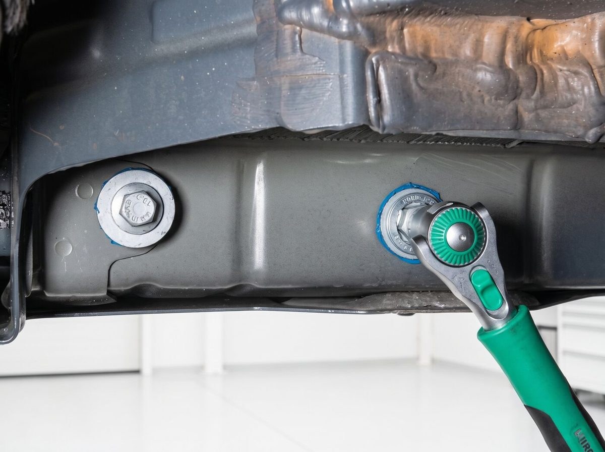 Prise électrique sous un véhicule connectée avec une clé à cliquet verte